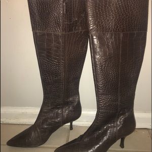 Designer Cole Haan Brown Crock Knee Leather Boots